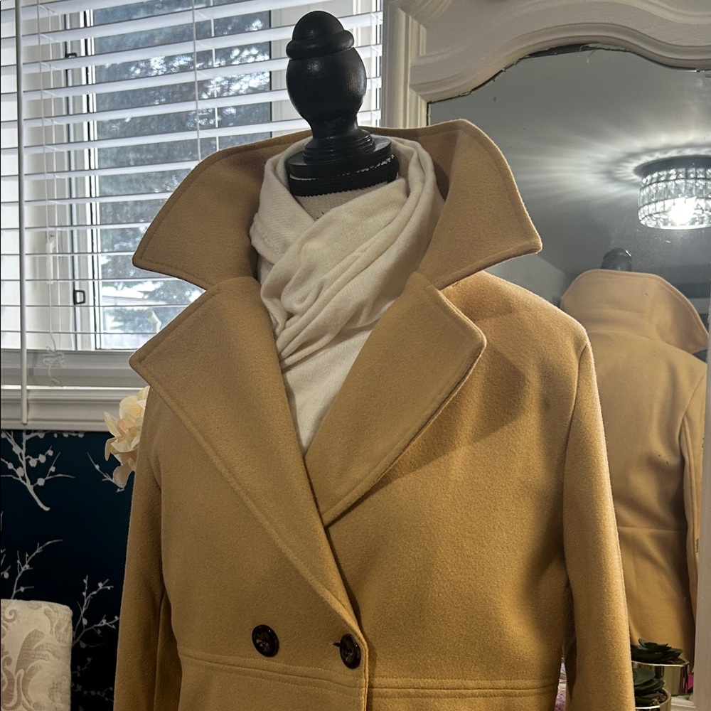 YiMEINA Camel Double-Breasted Pea Coat